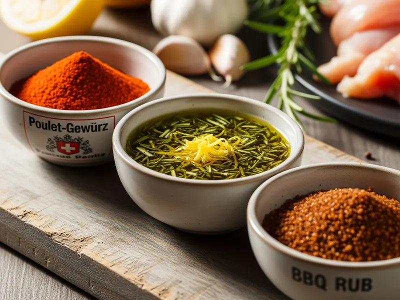 Assortiment d'épices et d'herbes pour assaisonner le poulet